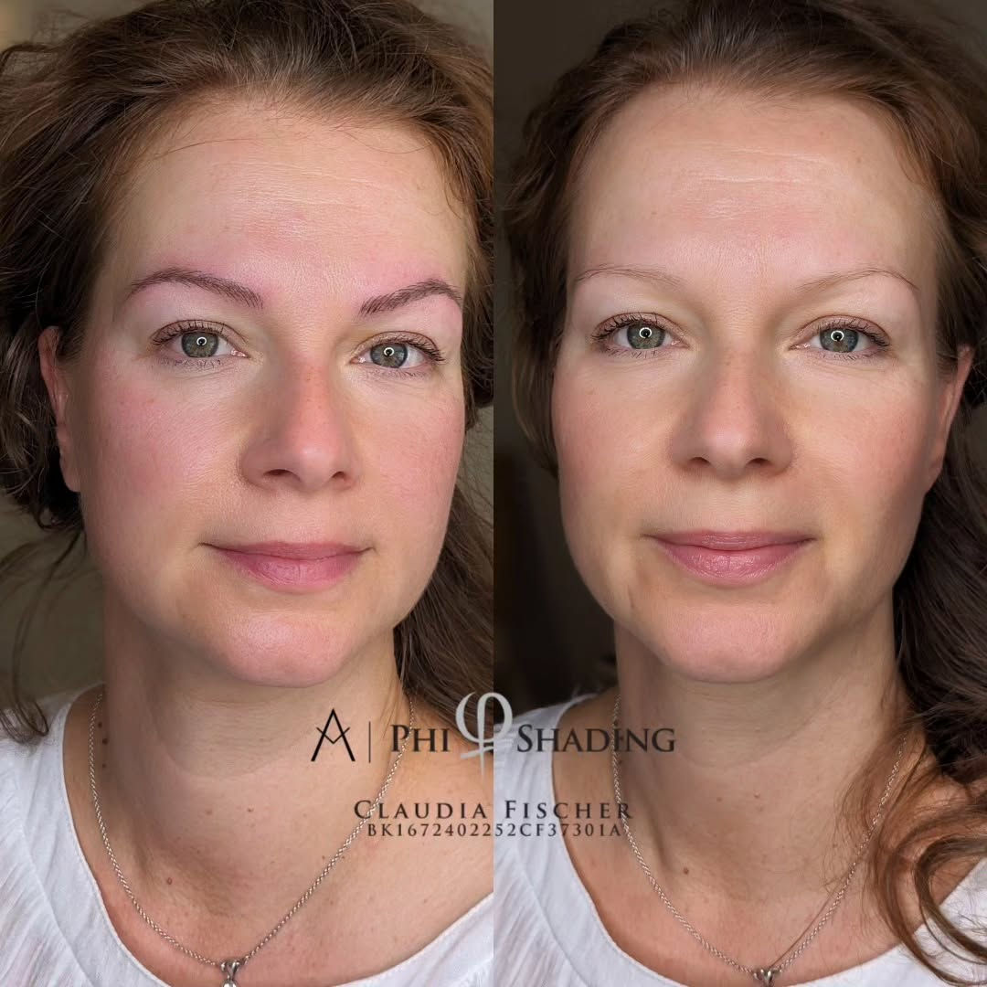 Vorher-Nachher von Microblading für symmetrische Augenbrauen