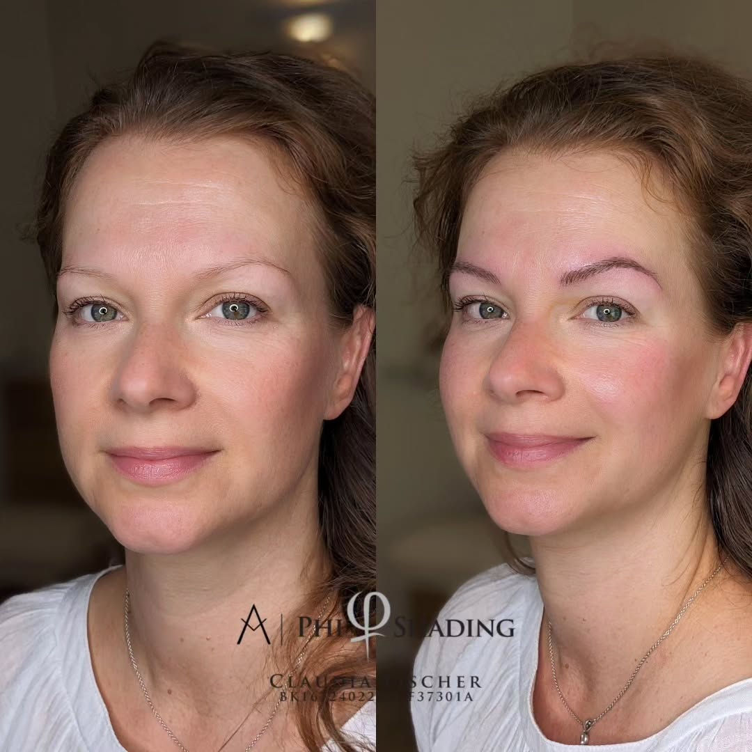 Vorher-Nachher von Microblading für natürliche Augenbrauen